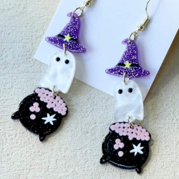 SALE Goth Iridescent Glitter Witch Ghost Earrings - Picture 1 of 2